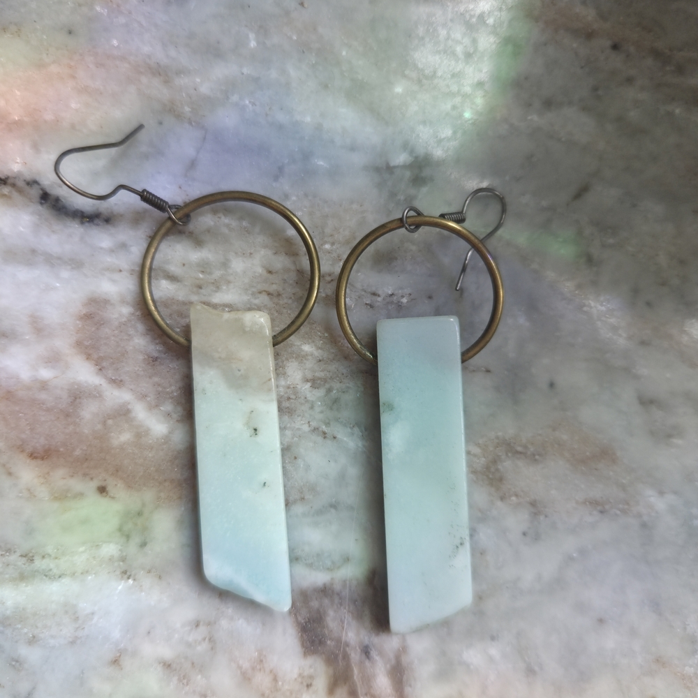 Handmade Light Blue Amazonite Drop Hoop Earrings